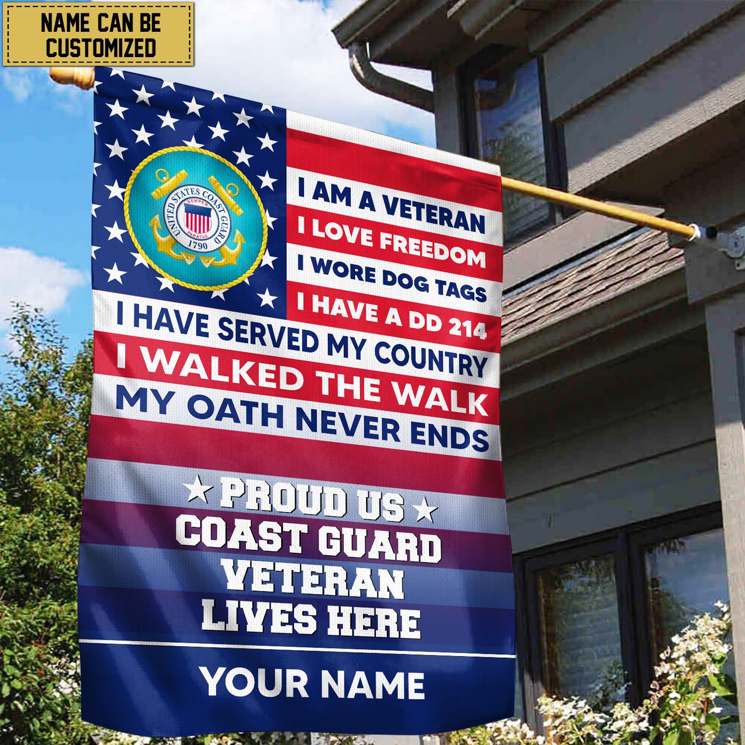 USCG Personalized American Flag, Gift For US Military Veteran, US Coast Guard Veteran Grommet Flag, Garden Flag, House Flag