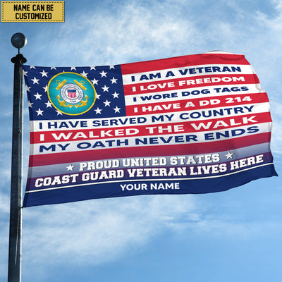 USCG Personalized American Flag, Gift For US Military Veteran, US Coast Guard Veteran Grommet Flag, Garden Flag, House Flag