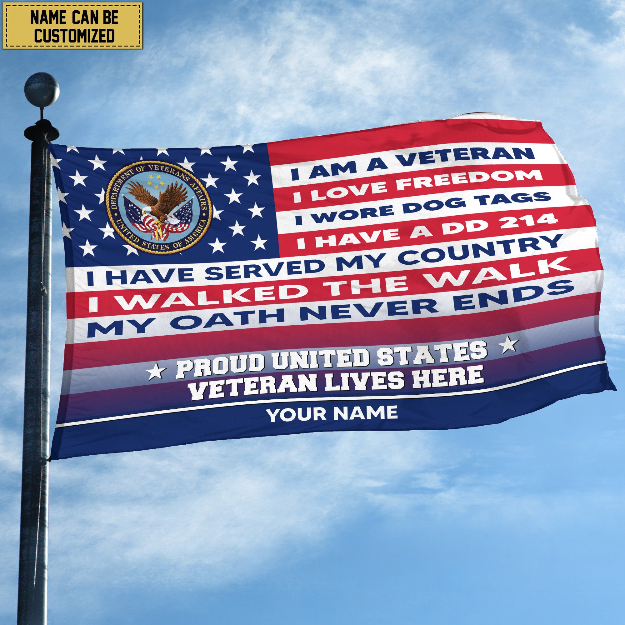 US Veteran Personalized American Flag, Gift For US Military Veteran, US Veteran Grommet Flag, Garden Flag, House Flag