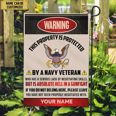 US Navy Veteran Custom Name American Flag, Gift For Navy Veteran Garden Flag - House Flag