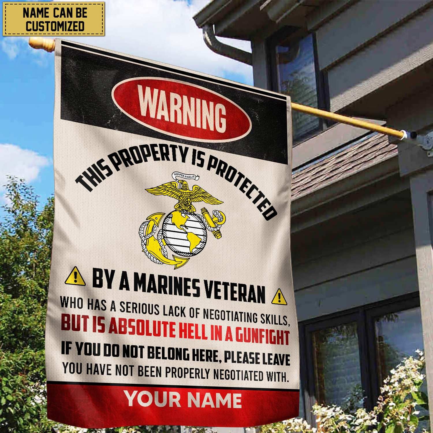 USMC Veteran Custom Name American Flag, Gift For Marine Veteran Garden Flag - House Flag