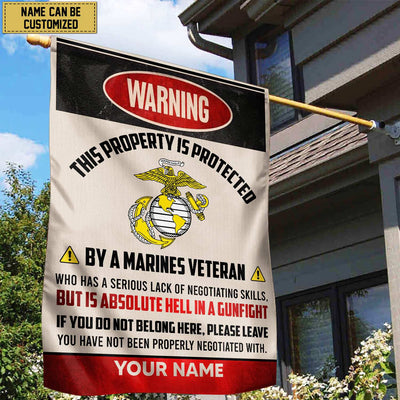 USMC Veteran Custom Name American Flag, Gift For Marine Veteran Garden Flag - House Flag