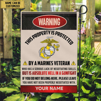USMC Veteran Custom Name American Flag, Gift For Marine Veteran Garden Flag - House Flag