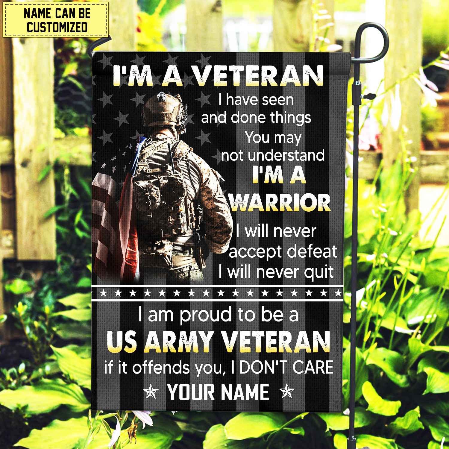 US Army Veteran Custom Name American Flag, Gift For US Veteran Garden Flag - House Flag