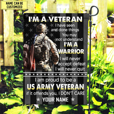 US Army Veteran Custom Name American Flag, Gift For US Veteran Garden Flag - House Flag