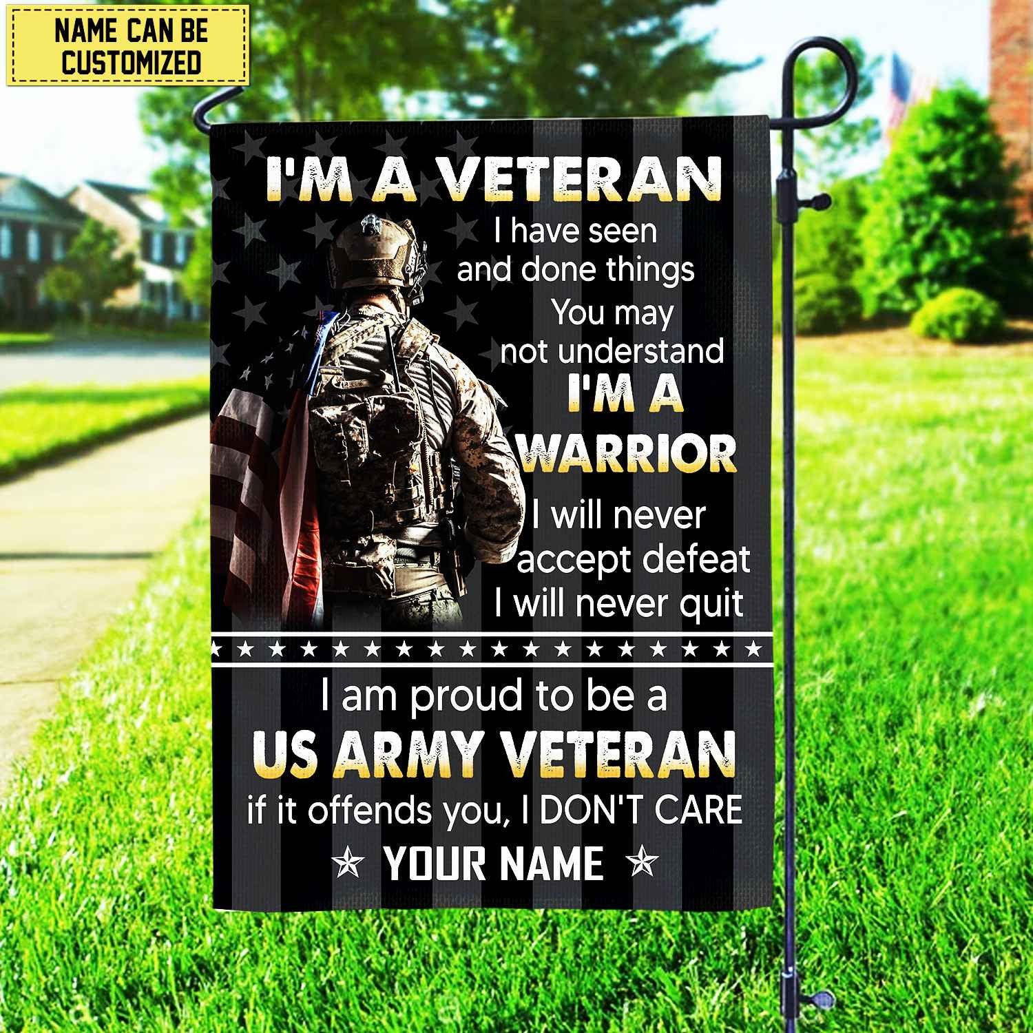 US Army Veteran Custom Name American Flag, Gift For US Veteran Garden Flag - House Flag