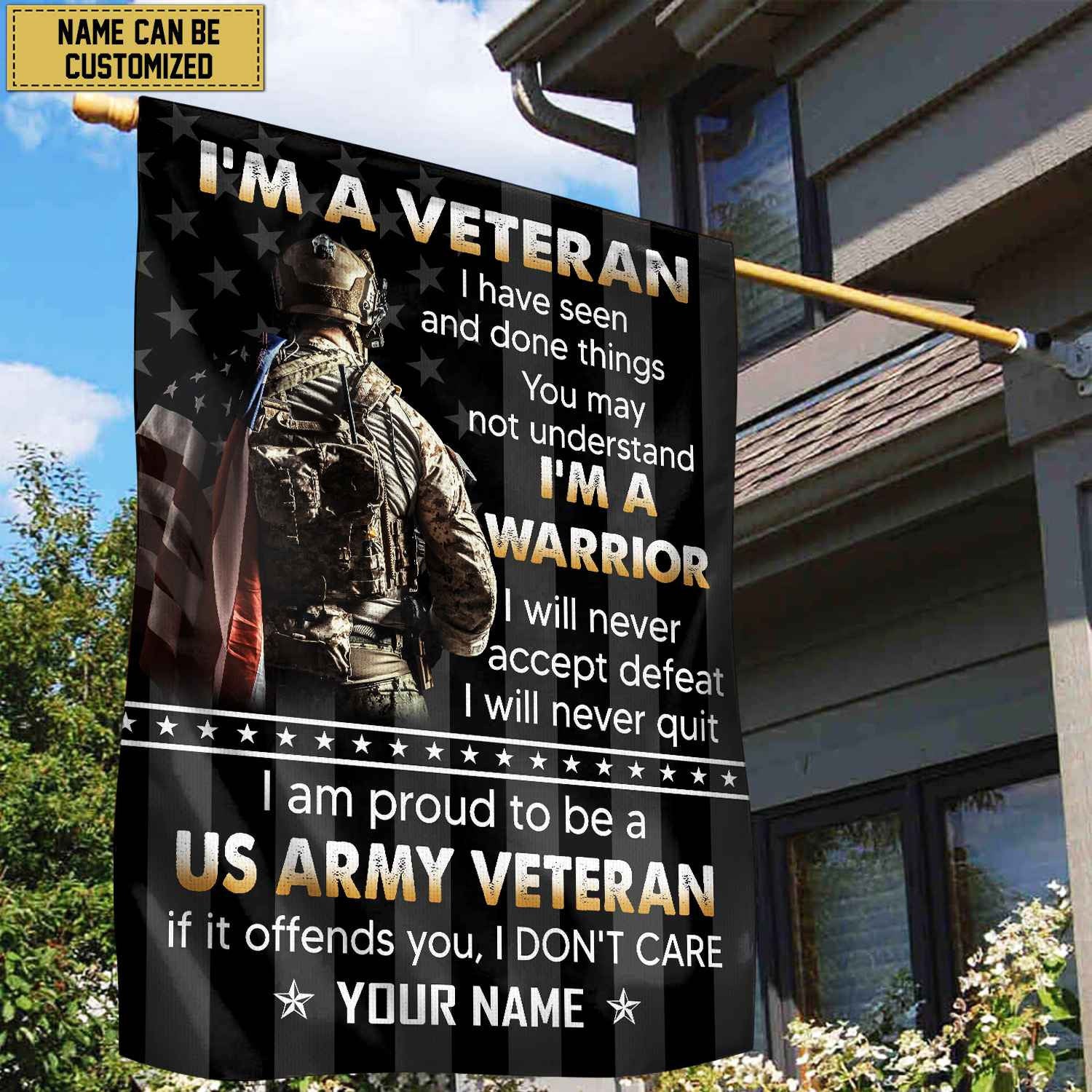US Army Veteran Custom Name American Flag, Gift For US Veteran Garden Flag - House Flag