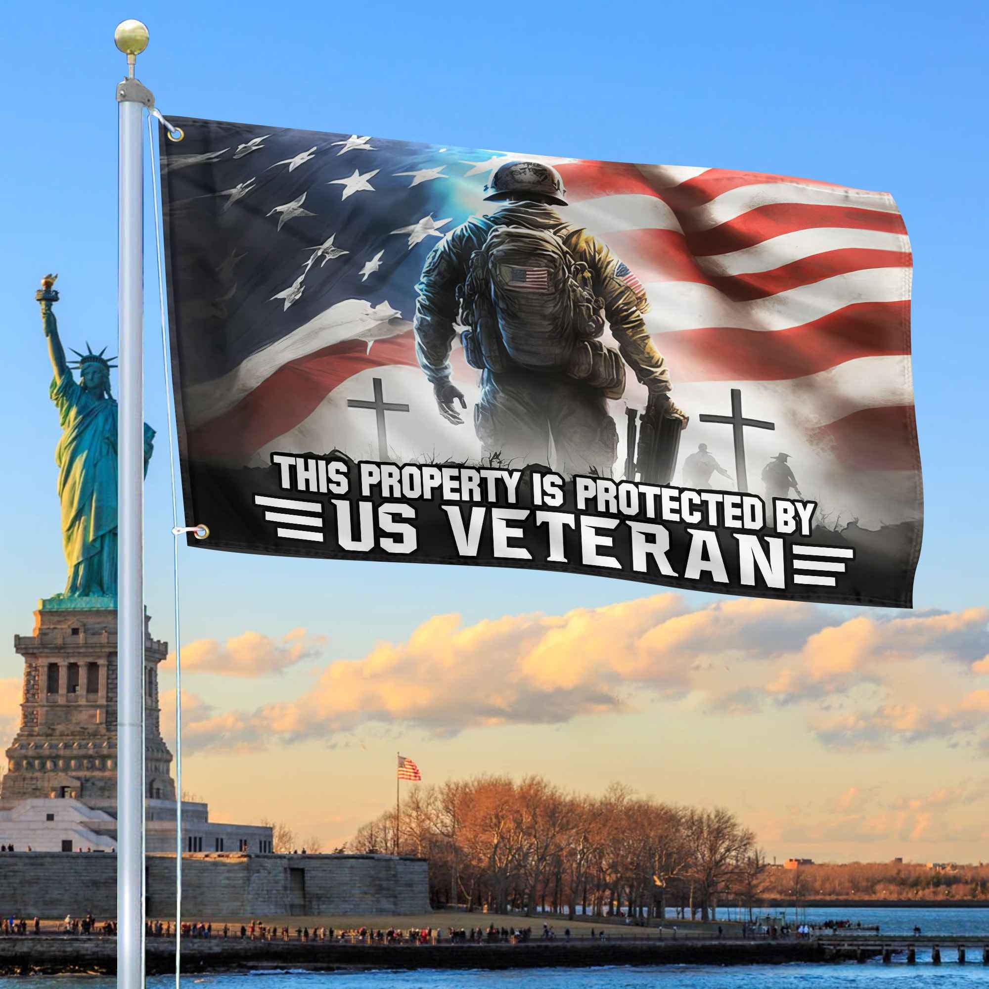 This Property Is Protected By US Veteran American Flag, Gift For US Veterans, Grommet Flag