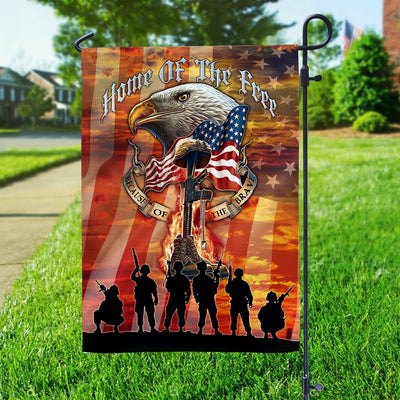 Premium Home Of The Free US Veteran American Flag, Gift For US Veteran Garden Flag - House Flag