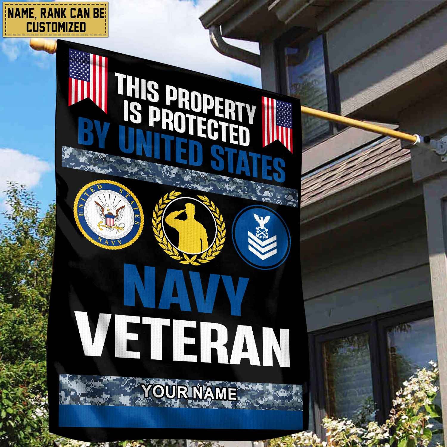 US Navy Veteran Personalized American Flag, Gift For Navy Veteran, US Veteran Grommet Flag, Garden Flag, House Flag