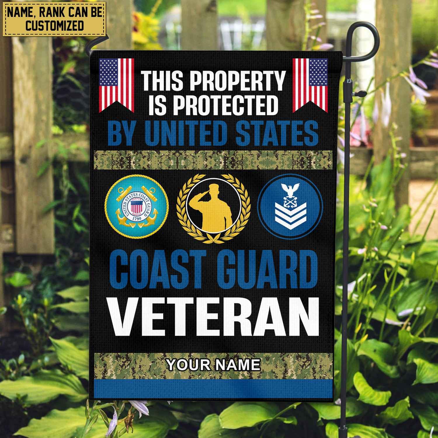 USCG Veteran Personalized American Flag, Gift For Coast Guard Veteran, US Veteran Grommet Flag, Garden Flag, House Flag