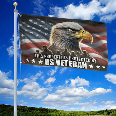 Premium This Property Is Protected By US Veterans Flag, Gift For US Veteran Grommet Flag