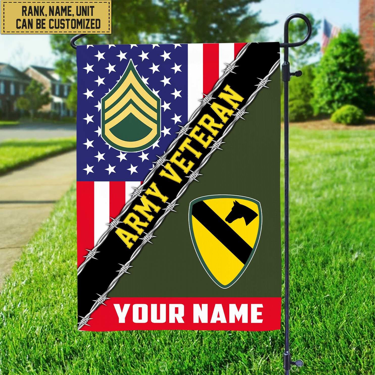 Premium Custom Name, Rank, Unit US Army American Flag, Gift For Army Veteran Garden Flag - House Flag
