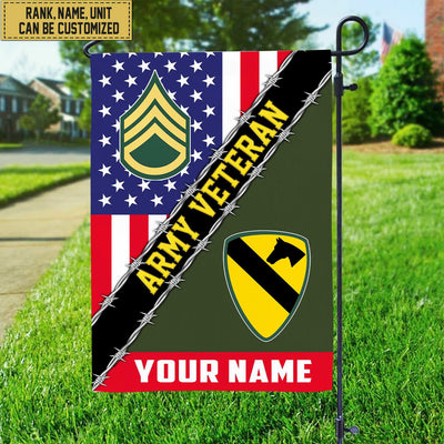 Premium Custom Name, Rank, Unit US Army American Flag, Gift For Army Veteran Garden Flag - House Flag