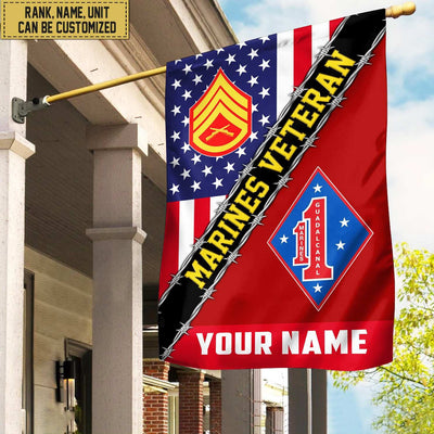 Premium Custom Name, Rank, Unit USMC American Flag, Gift For Marine Veteran Garden Flag - House Flag