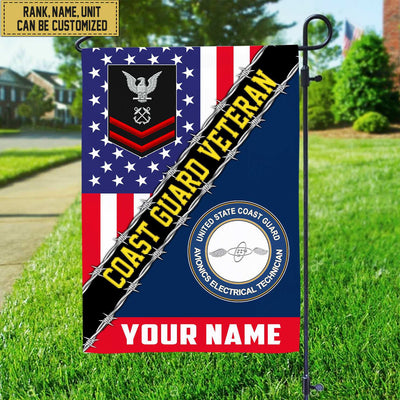 Premium Custom Name, Rank, Unit USCG American Flag, Gift For Coast Guard Veteran Garden Flag - House Flag
