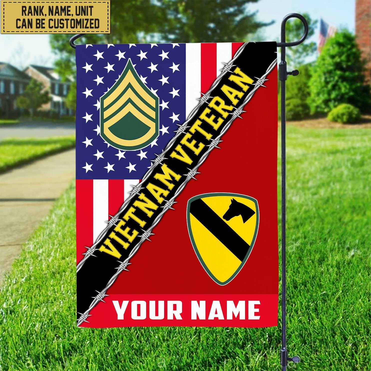 Premium Custom Name, Rank, Unit Vietnam Veteran Flag, Gift For Vn Veteran Garden Flag - House Flag