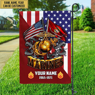 Premium Custom Name, Rank USMC Veteran Flag, Gift For Marine Veteran Garden Flag - House Flag