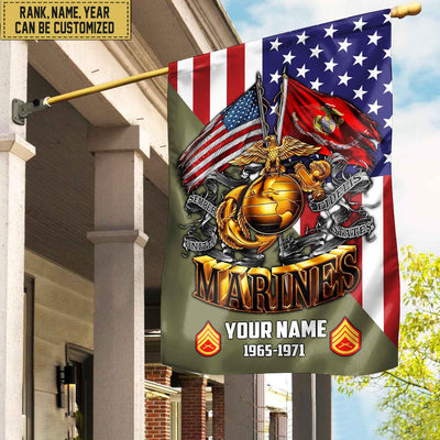 Premium Custom Name, Rank USMC Veteran Flag, Gift For Marine Veteran Garden Flag - House Flag