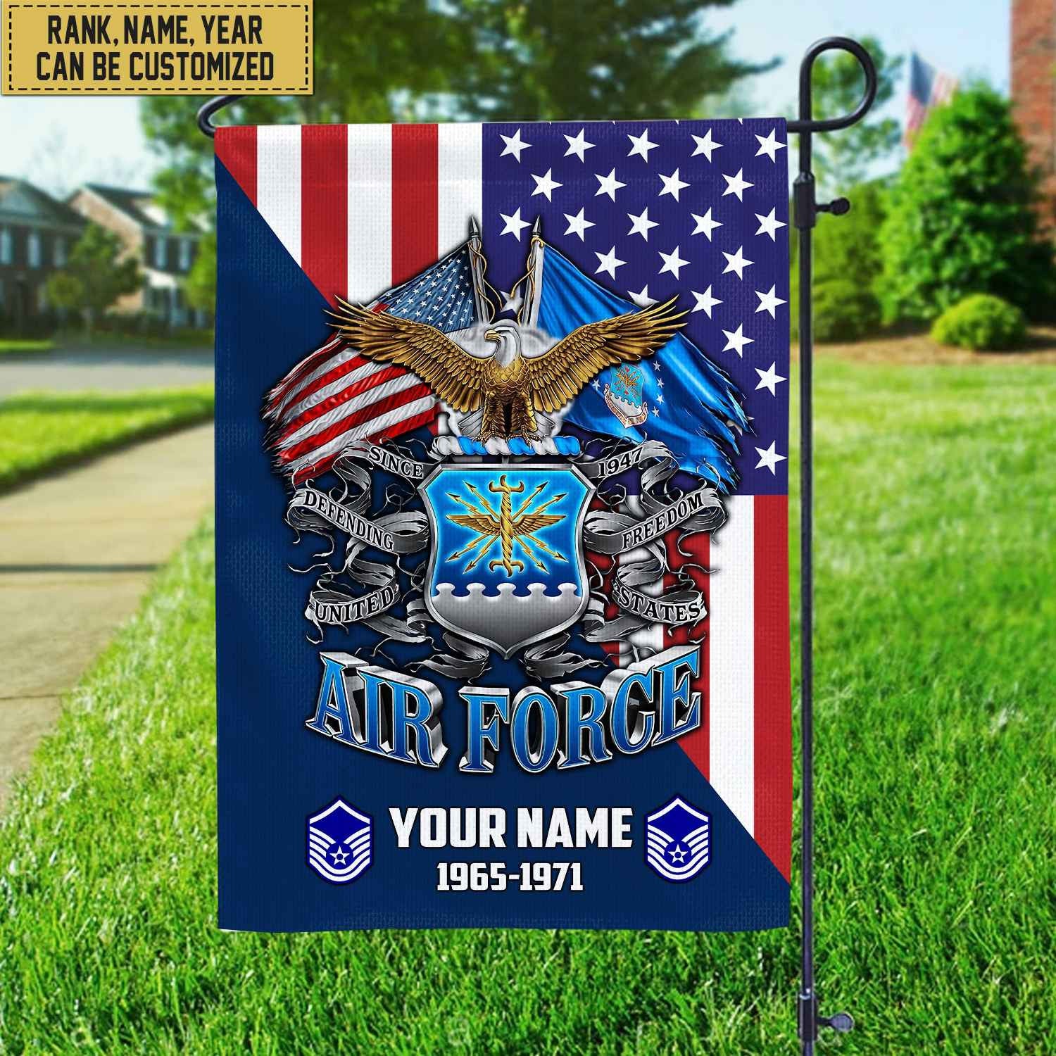Premium Custom Name, Rank USAF Veteran Flag, Gift For Air Force Veteran Garden Flag - House Flag
