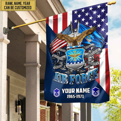 Premium Custom Name, Rank USAF Veteran Flag, Gift For Air Force Veteran Garden Flag - House Flag