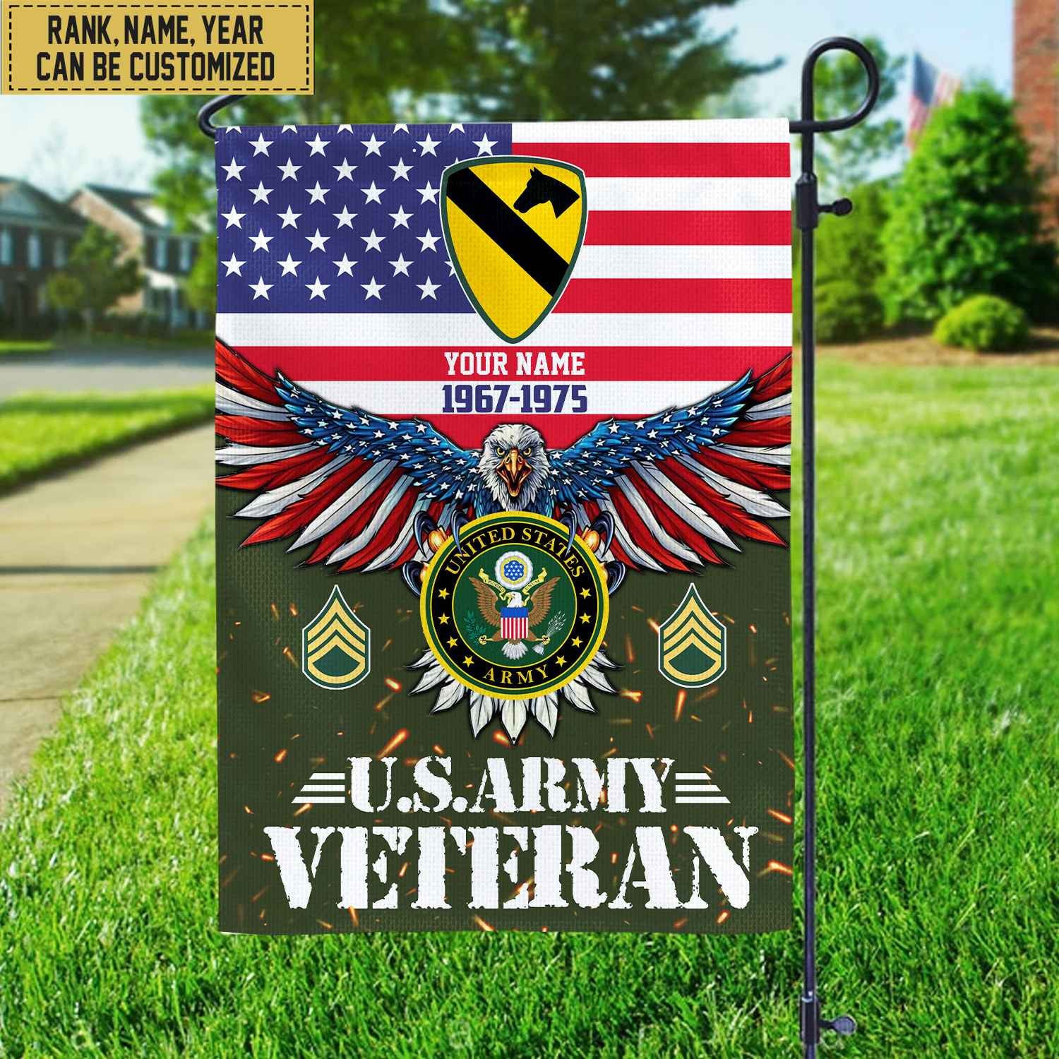 US Army Veteran Flag, Custom Name, Rank, Unit Gift For Army Veteran Garden Flag - House Flag