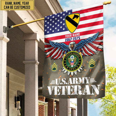 US Army Veteran Flag, Custom Name, Rank, Unit Gift For Army Veteran Garden Flag - House Flag