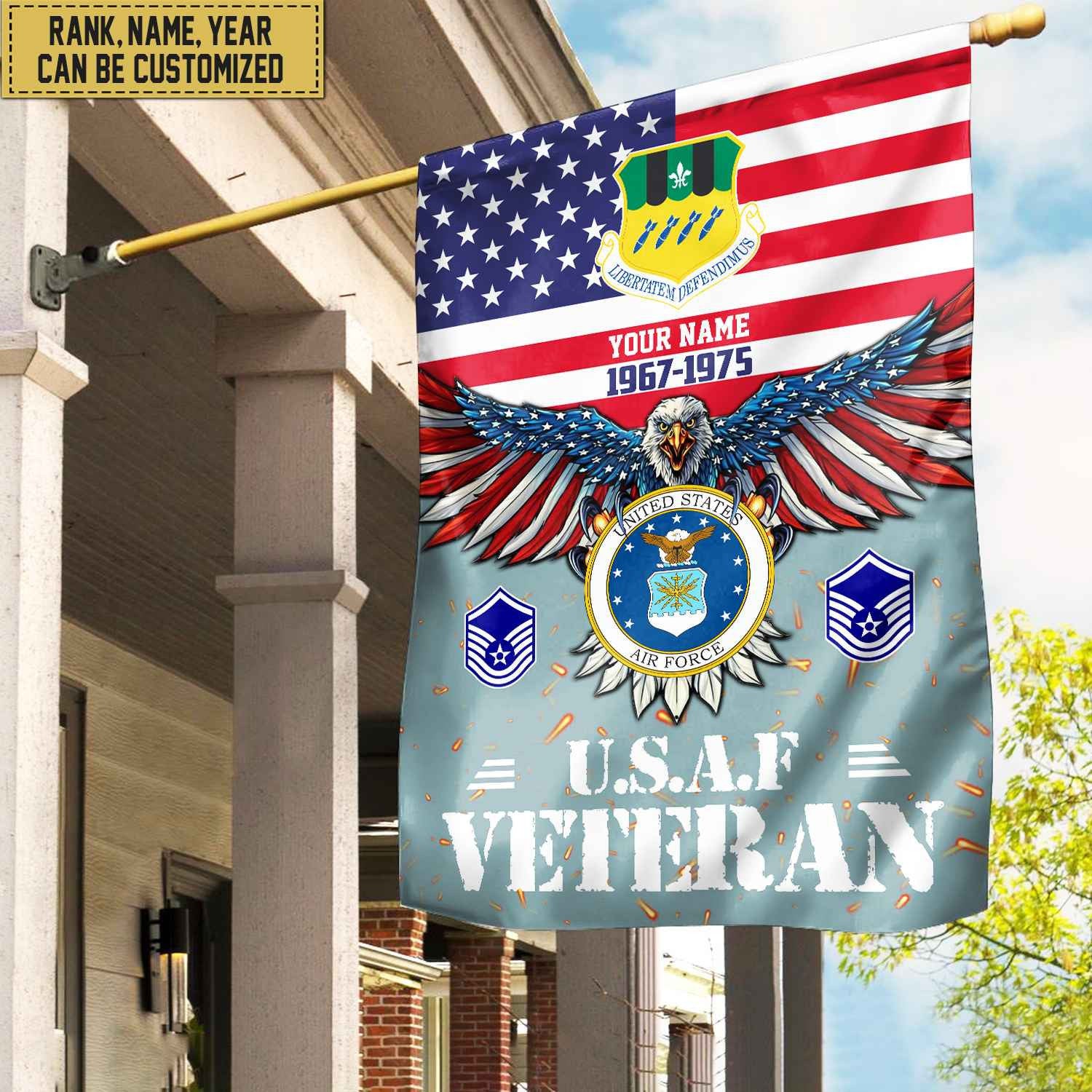 USAF Veteran Flag, Custom Name, Rank, Unit Gift For Air Force Veteran Garden Flag - House Flag