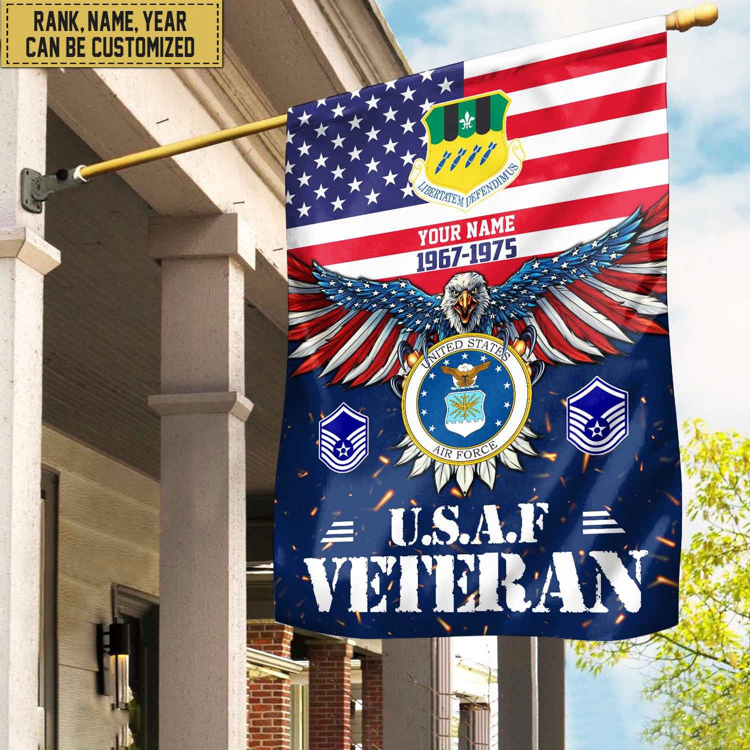 USAF Veteran Flag, Custom Name, Rank, Unit Gift For Air Force Veteran Garden Flag - House Flag