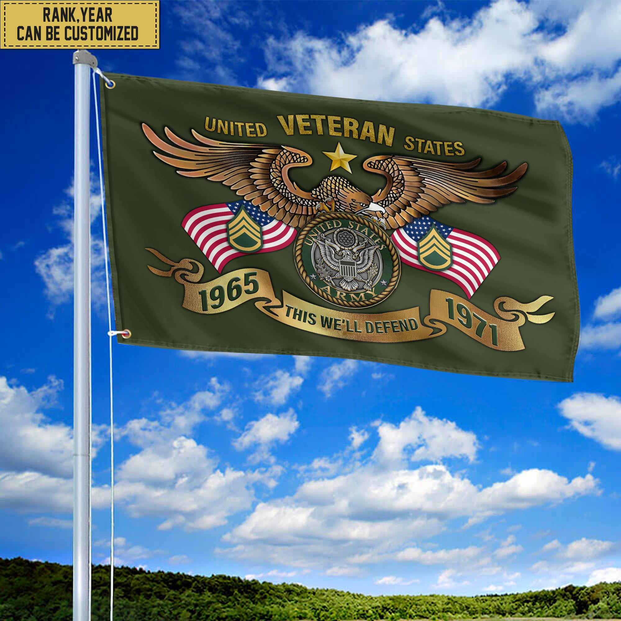 Custom US Army Veteran Grommet Flag, Gift For Army Veteran, Gift For Veterans Day, Memorial Day, Father's Day