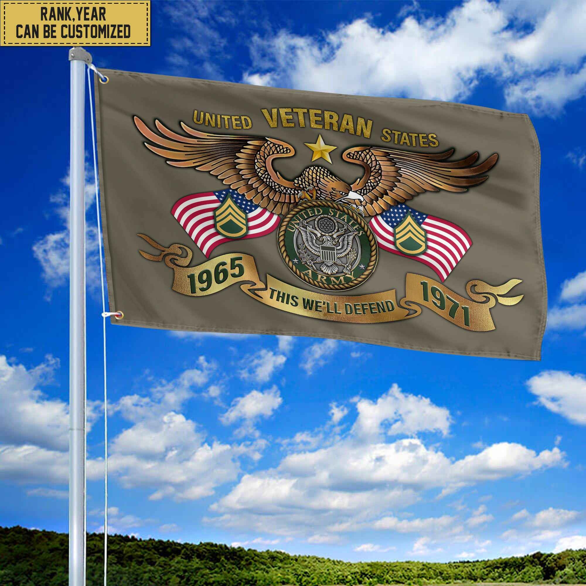 Custom US Army Veteran Grommet Flag, Gift For Army Veteran, Gift For Veterans Day, Memorial Day, Father's Day