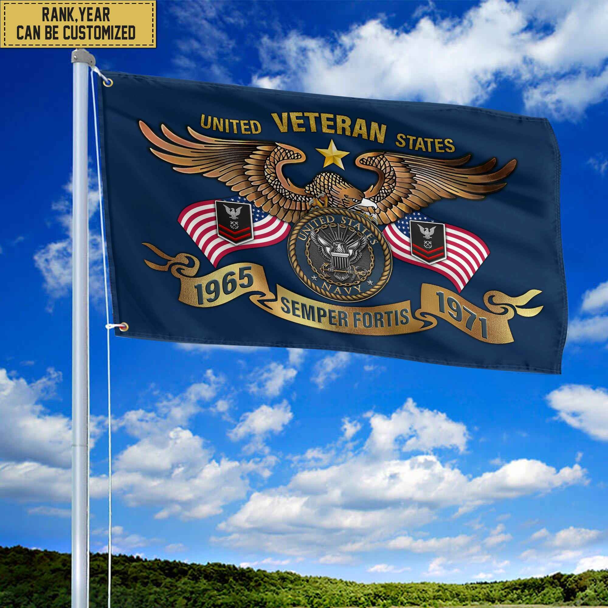 Premium Personalized US Navy Veterans Grommet Flag, Gift For Navy Veteran, Gift For Veterans Day, Memorial Day, Father's Day