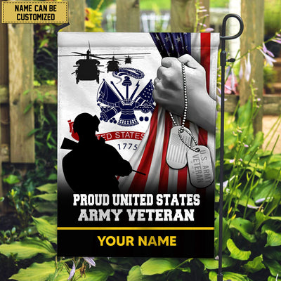 Premium US Army Veteran Custom Name American Flag, Gift For Army Veteran Garden Flag - House Flag
