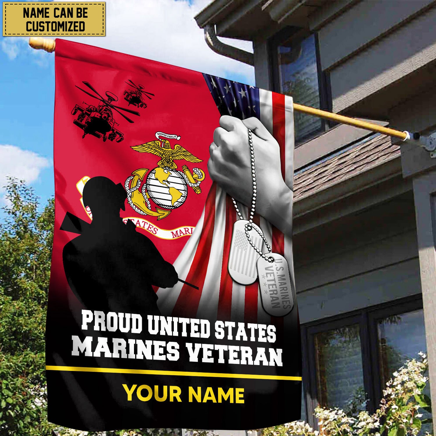 Premium USMC Veteran Custom Name American Flag, Gift For Marine Veteran Garden Flag - House Flag