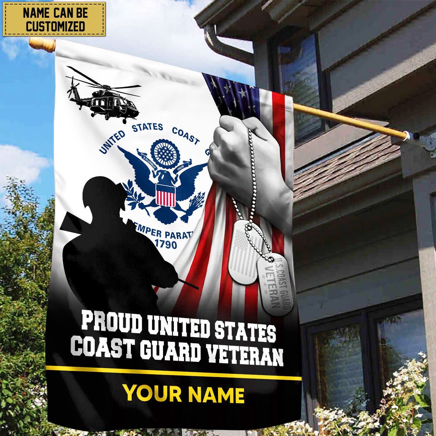 Premium USCG Veteran Custom Name American Flag, Gift For Coast Guard Veteran Garden Flag - House Flag