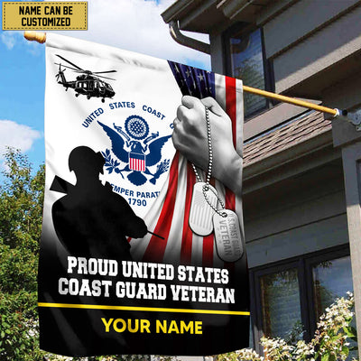 Premium USCG Veteran Custom Name American Flag, Gift For Coast Guard Veteran Garden Flag - House Flag