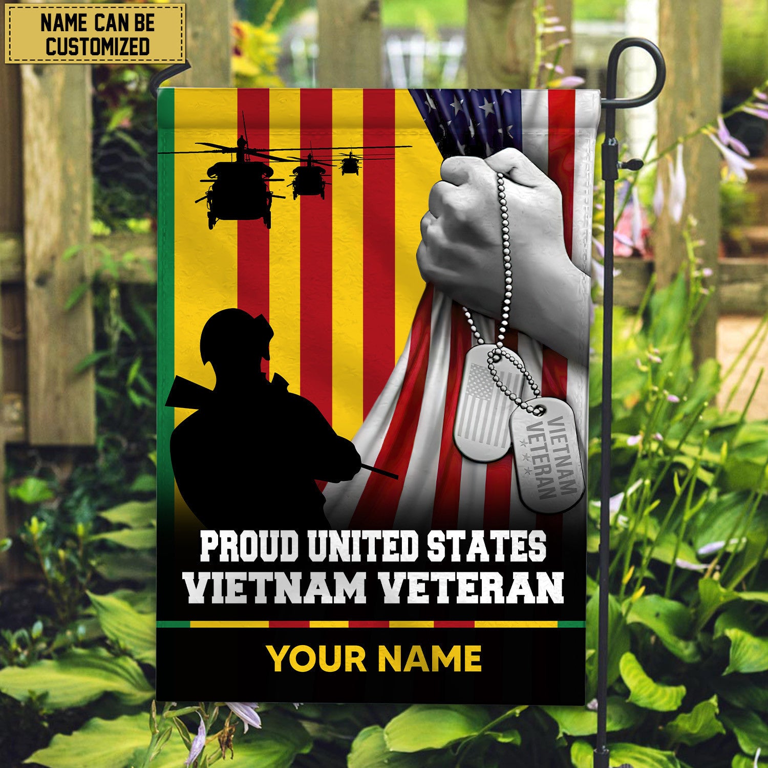 Premium Vietnam Veteran Custom Name American Flag, Gift For Vietnam Veteran Garden Flag - House Flag