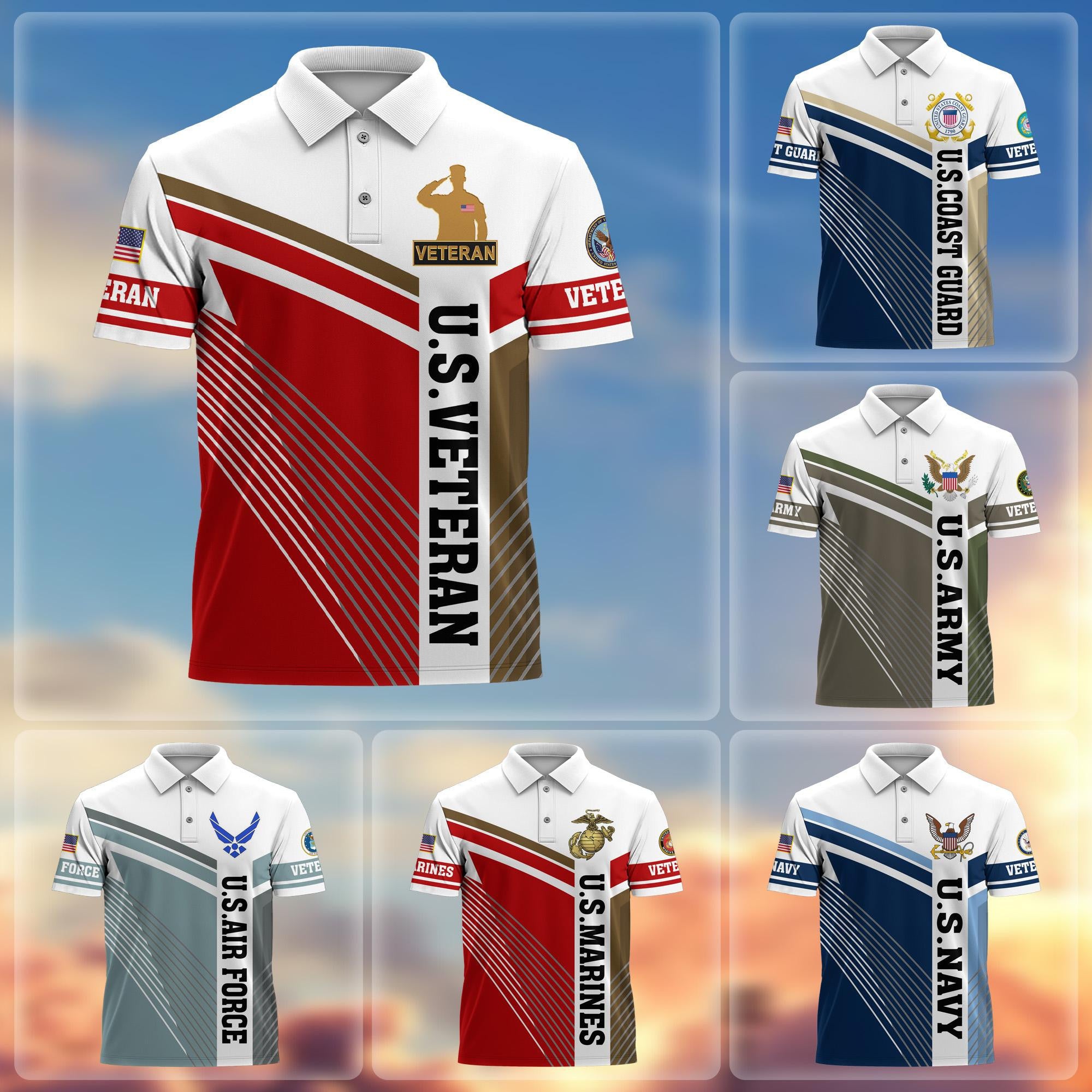 Premium US Veterans Polo Shirt, Gift For Army Veteran, Navy Veteran, Marine Veteran, Air Force Veteran, Coast Guard Veteran, Vietnam Veteran, Gift For Veterans Day, Father's Day, Independence Day