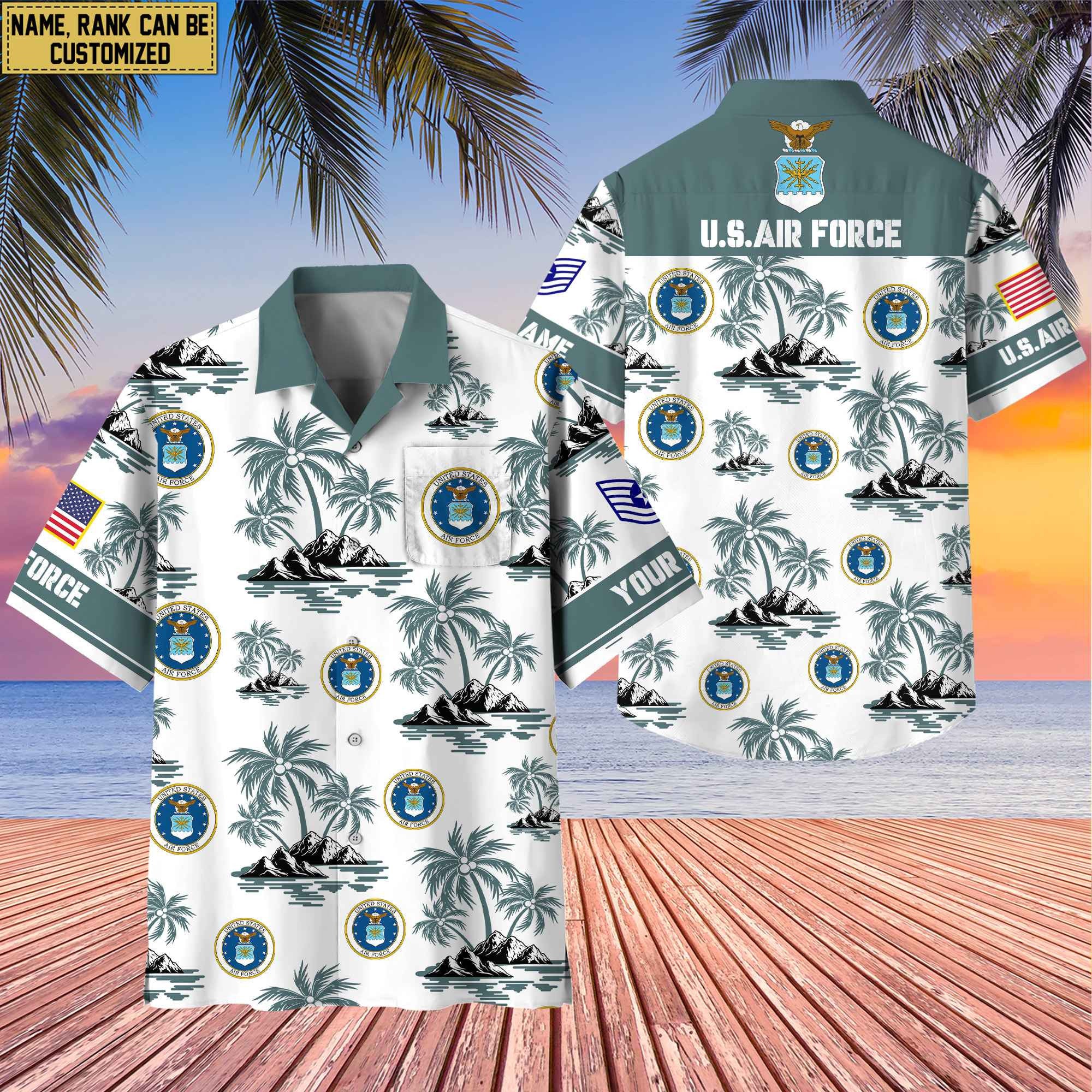 Premium Custom Name, Rank US Veterans Hawaii Shirt With Pocket, Gifts For Independence Day, Father's Day, Veterans Day, Gifts For Dad, Gifts For Husband Veteran