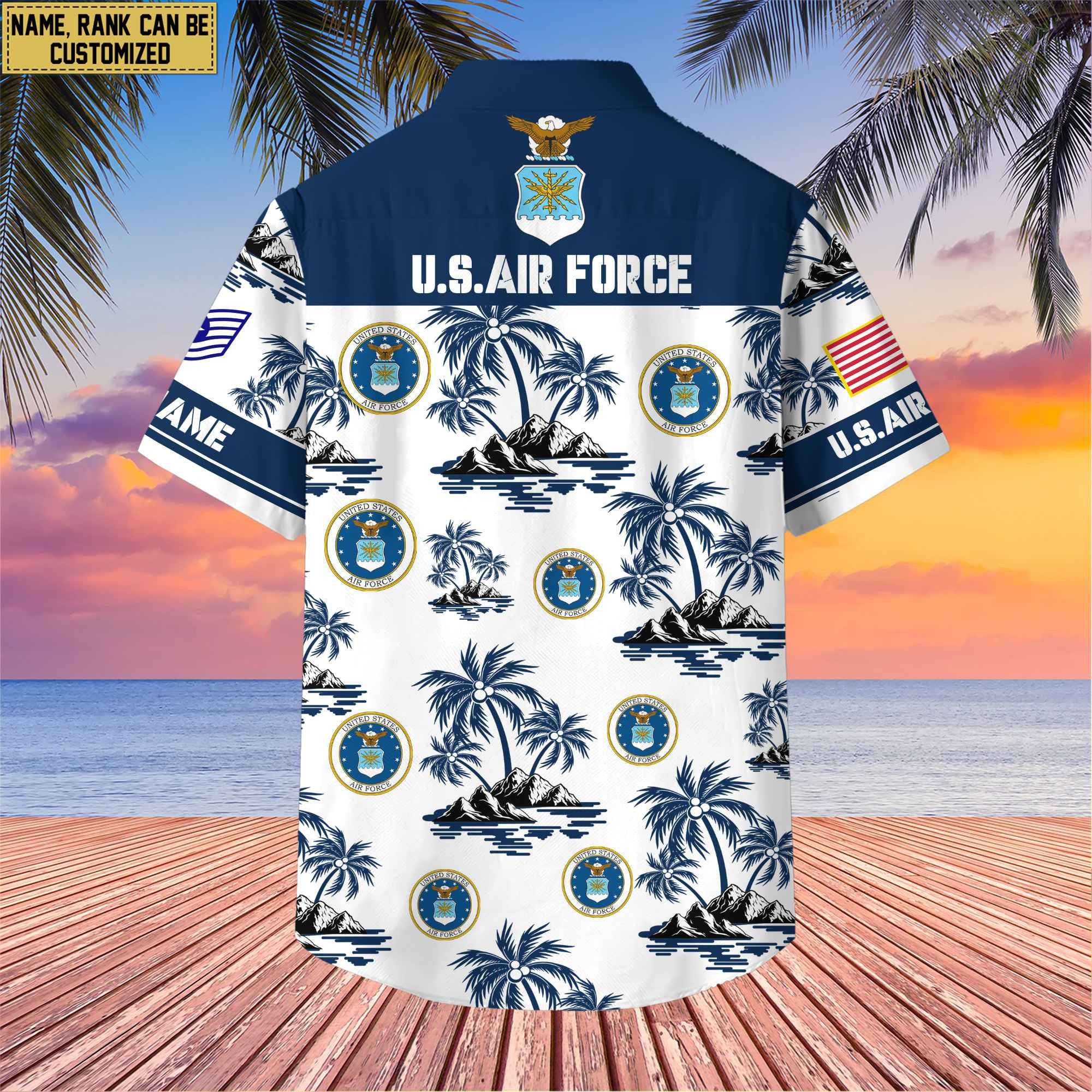 Premium Custom Name, Rank US Veterans Hawaii Shirt With Pocket, Gifts For Independence Day, Father's Day, Veterans Day, Gifts For Dad, Gifts For Husband Veteran