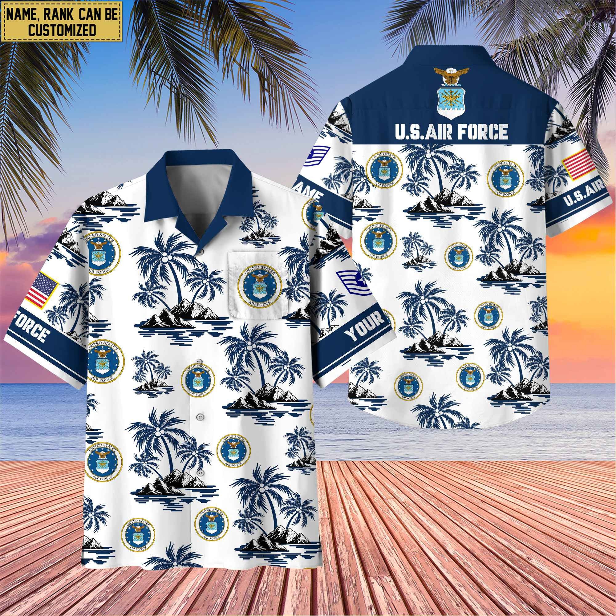 Premium Custom Name, Rank US Veterans Hawaii Shirt With Pocket, Gifts For Independence Day, Father's Day, Veterans Day, Gifts For Dad, Gifts For Husband Veteran