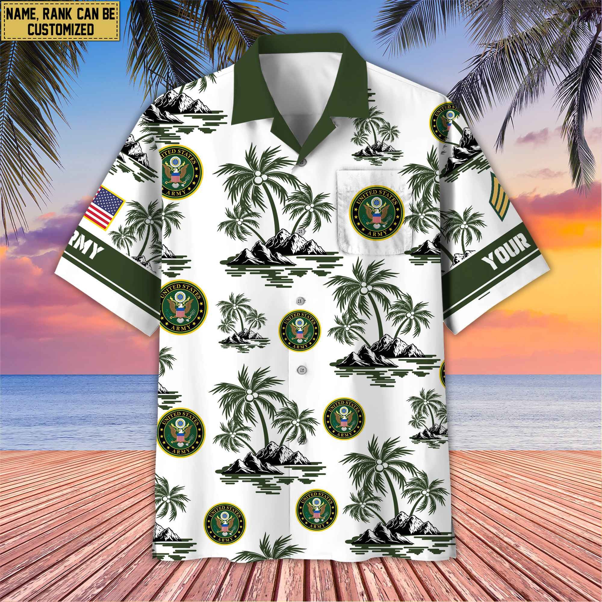 Premium Custom Name, Rank US Veterans Hawaii Shirt With Pocket, Gifts For Independence Day, Father's Day, Veterans Day, Gifts For Dad, Gifts For Husband Veteran