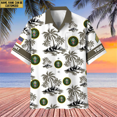 Premium Custom Name, Rank US Veterans Hawaii Shirt With Pocket, Gifts For Independence Day, Father's Day, Veterans Day, Gifts For Dad, Gifts For Husband Veteran