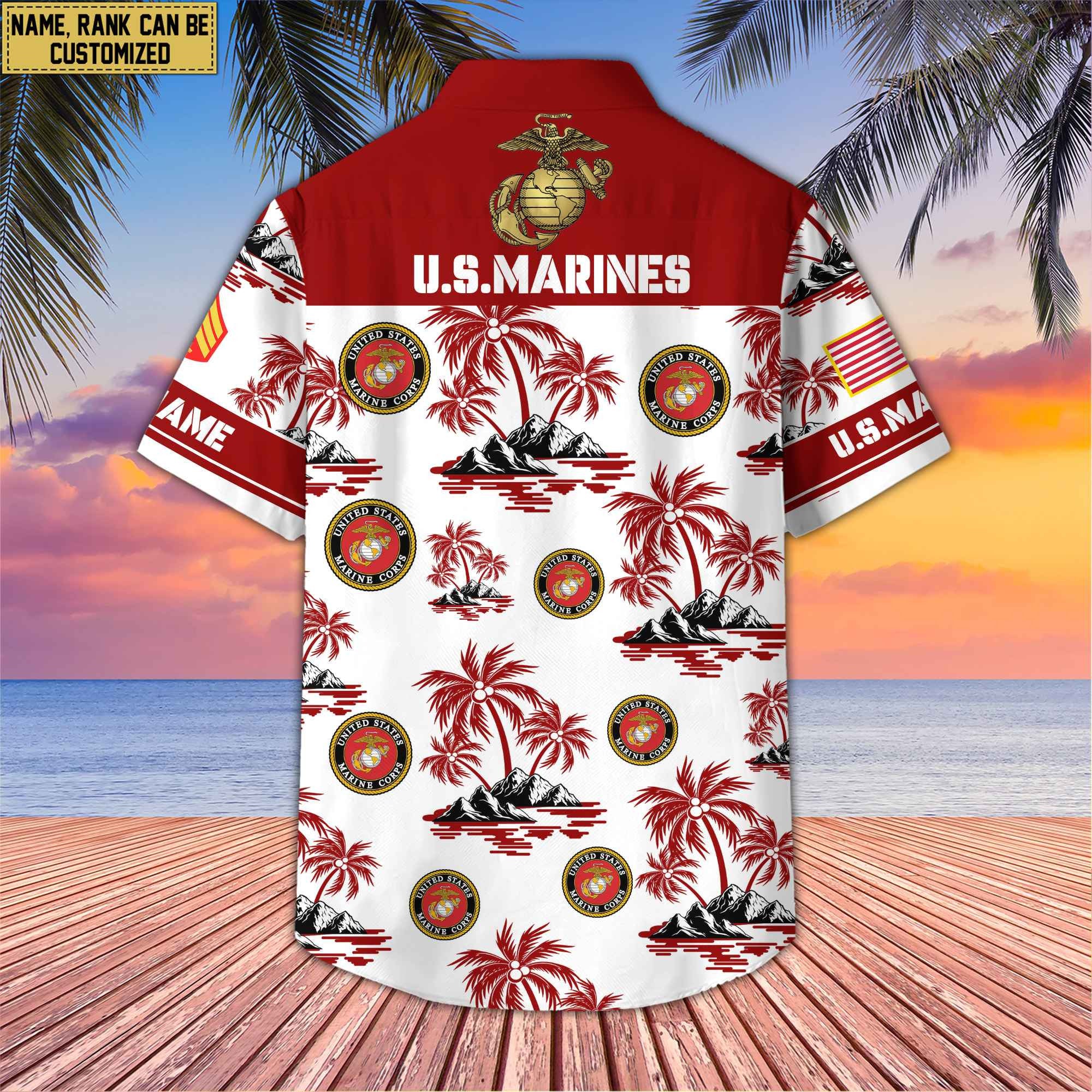 Premium Custom Name, Rank US Veterans Hawaii Shirt With Pocket, Gifts For Independence Day, Father's Day, Veterans Day, Gifts For Dad, Gifts For Husband Veteran