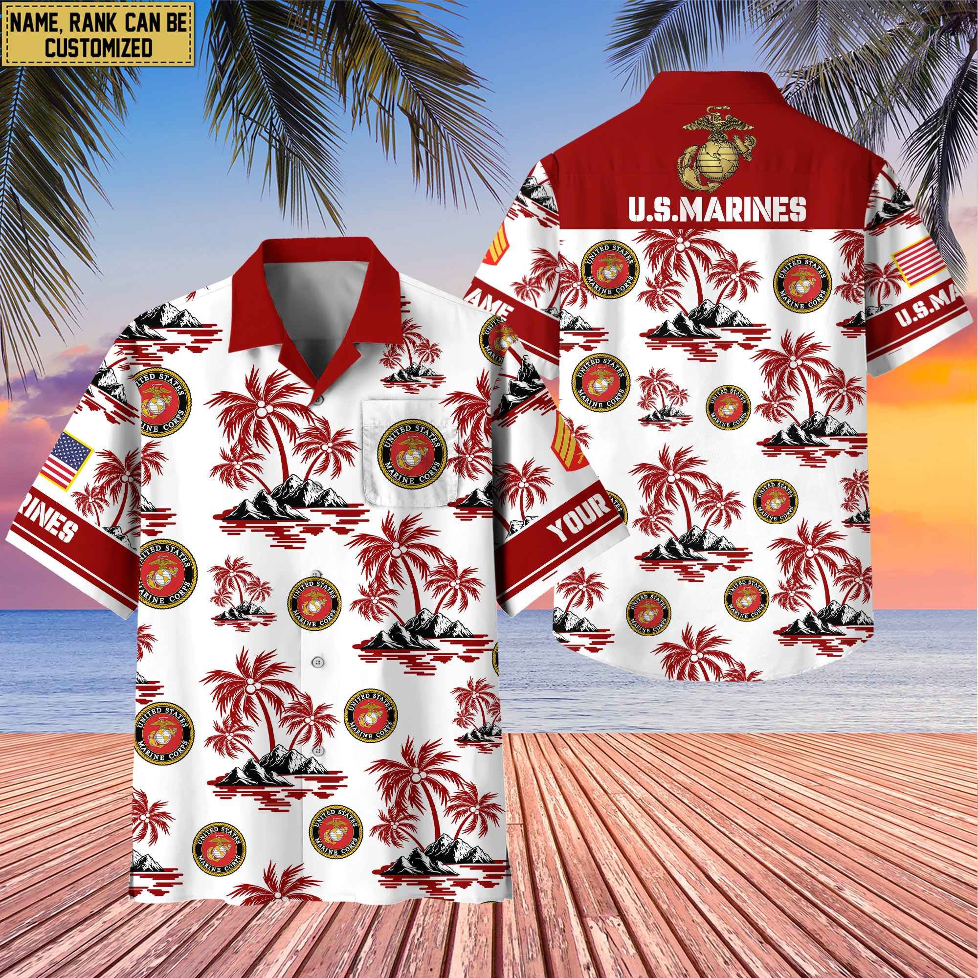 Premium Custom Name, Rank US Veterans Hawaii Shirt With Pocket, Gifts For Independence Day, Father's Day, Veterans Day, Gifts For Dad, Gifts For Husband Veteran