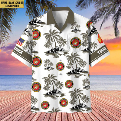 Premium Custom Name, Rank US Veterans Hawaii Shirt With Pocket, Gifts For Independence Day, Father's Day, Veterans Day, Gifts For Dad, Gifts For Husband Veteran