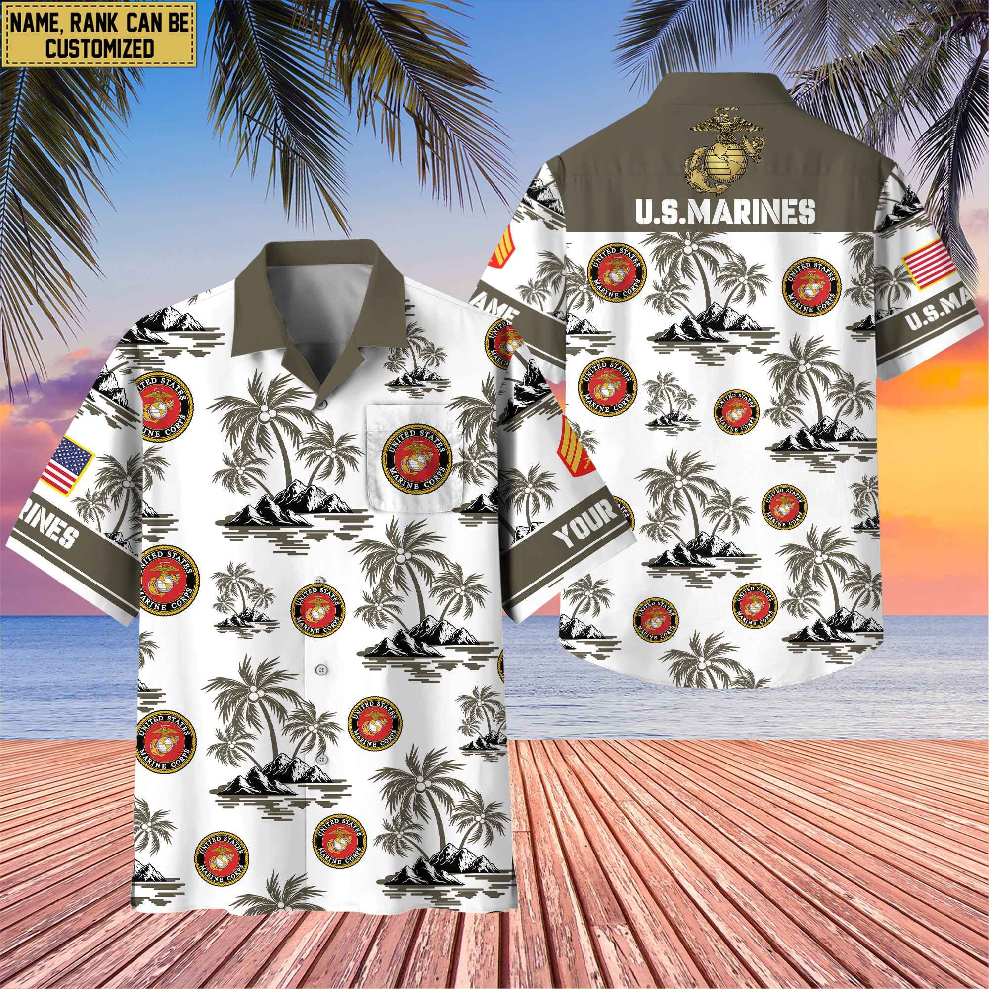 Premium Custom Name, Rank US Veterans Hawaii Shirt With Pocket, Gifts For Independence Day, Father's Day, Veterans Day, Gifts For Dad, Gifts For Husband Veteran