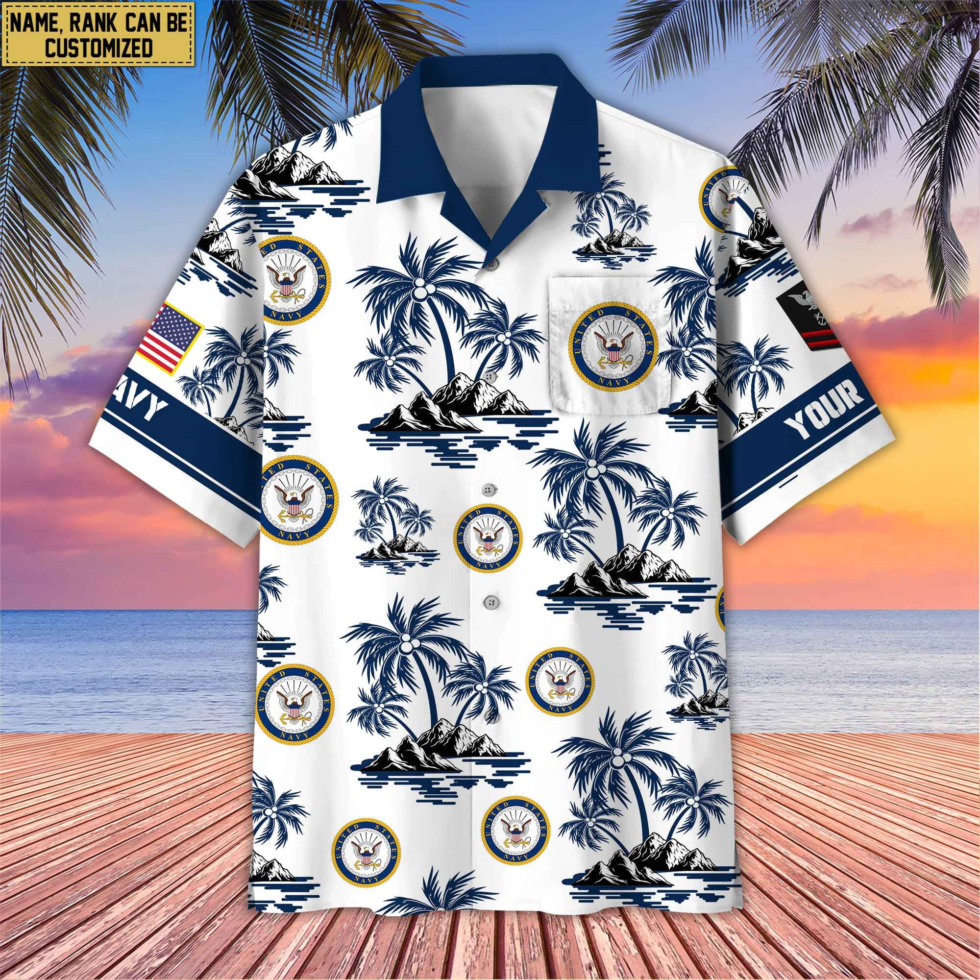 Premium Custom Name, Rank US Veterans Hawaii Shirt With Pocket, Gifts For Independence Day, Father's Day, Veterans Day, Gifts For Dad, Gifts For Husband Veteran