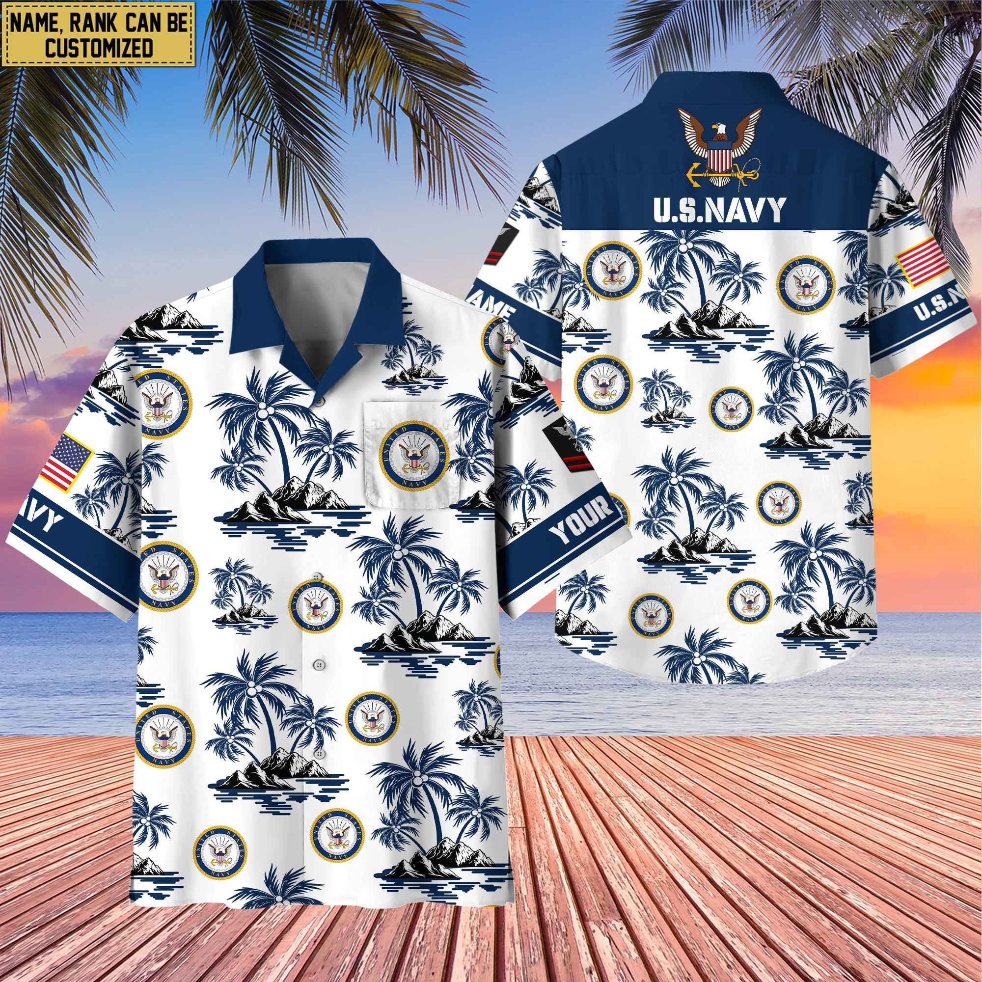 Premium Custom Name, Rank US Veterans Hawaii Shirt With Pocket, Gifts For Independence Day, Father's Day, Veterans Day, Gifts For Dad, Gifts For Husband Veteran