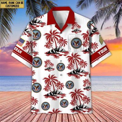 Premium Custom Name, Rank US Veterans Hawaii Shirt With Pocket, Gifts For Independence Day, Father's Day, Veterans Day, Gifts For Dad, Gifts For Husband Veteran